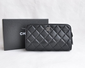 Replica Chanel Black Leather Long Wallet 31502